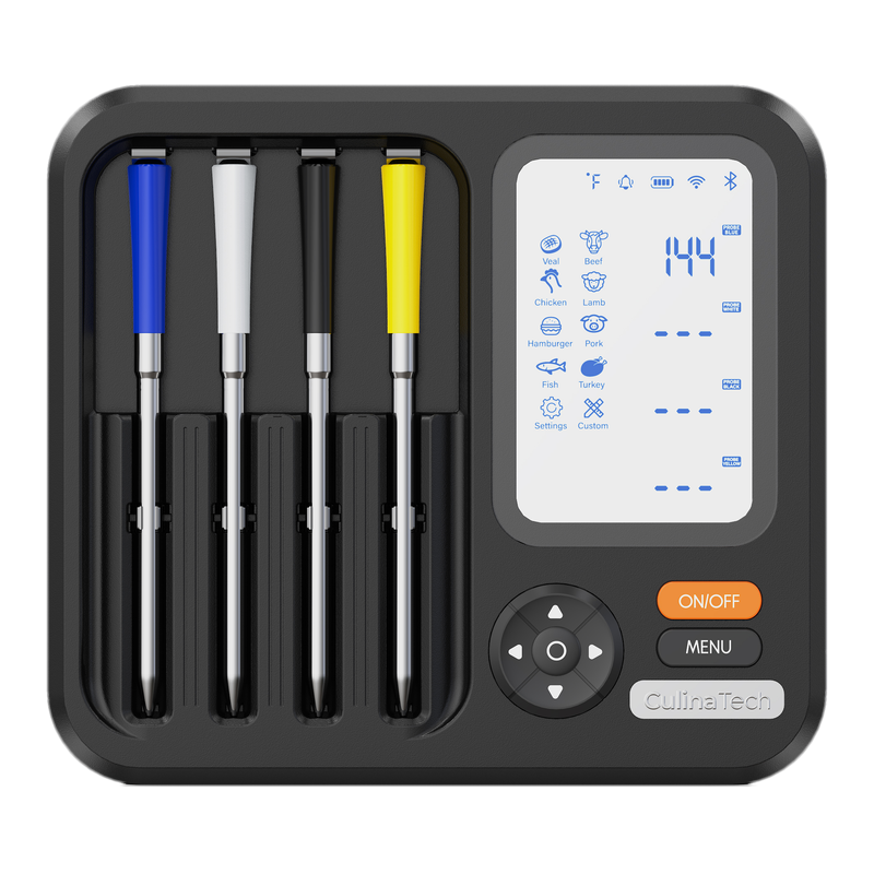 CulinaMeter CM4 display and four colour-coded probes